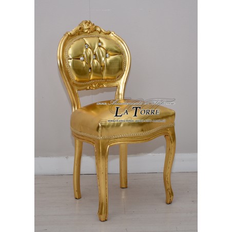 Louis-XV-Musikstuhl, Massivholz, Blattgold, K90-Gold-Ökoleder
