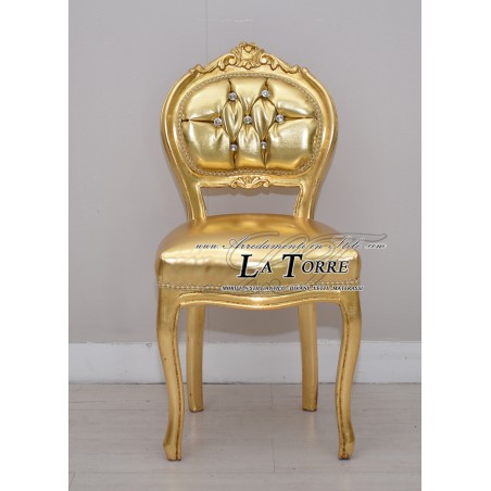 Louis-XV-Musikstuhl, Massivholz, Blattgold, K90-Gold-Ökoleder