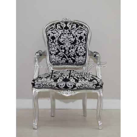 Futè armchair Louis XV silver armrests baroque damask fabric AR1114