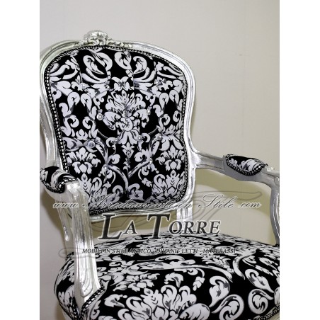 Futè armchair Louis XV silver armrests baroque damask fabric AR1114