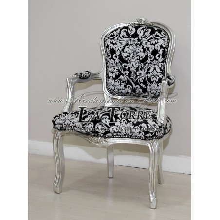Futè armchair Louis XV silver armrests baroque damask fabric AR1114