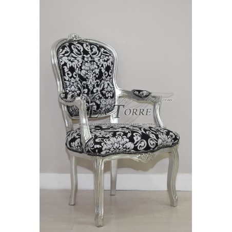 Futè armchair Louis XV silver armrests baroque damask fabric AR1114
