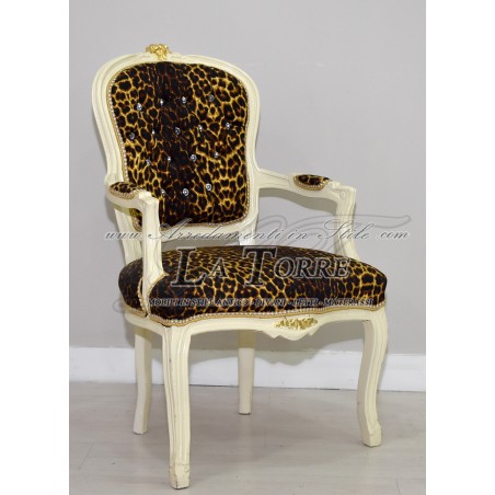 Louis XV Futè-Sessel mit Armlehnen, elfenbeinfarbener Leoparden-Samt, Barock AR1114