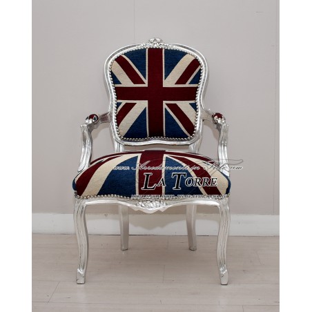 Louis-XV-Futé-Sessel mit silbernen Armlehnen, Stoff im englischen Barockstil AR1114