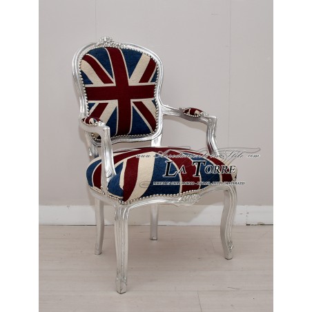 Futè armchair chair with armrests Louis XV silver fabric English baroque AR1114