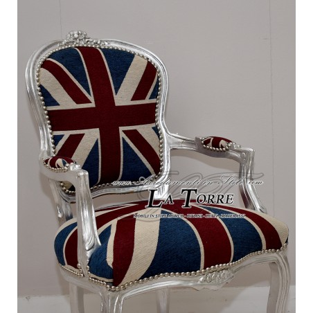 Futè armchair chair with armrests Louis XV silver fabric English baroque AR1114