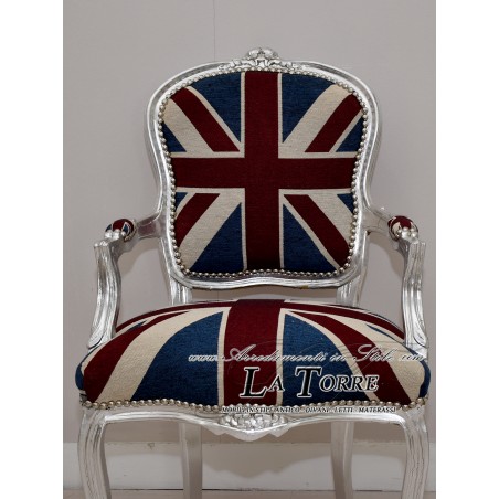 Futè armchair chair with armrests Louis XV silver fabric English baroque AR1114