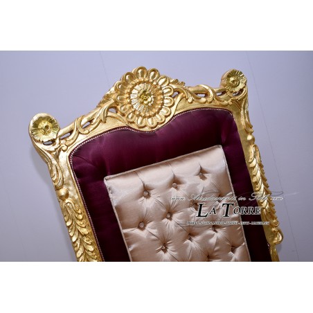 Empire-Sessel, barockes Thronsofa aus Goldholz, elfenbeinfarbenem Samt, burgunderrotem Damast AR1313