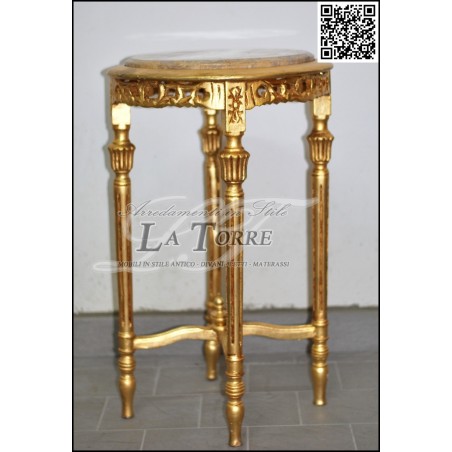 Baroque style side table in wood with gold leaf, Louis XV AL6971 marble top