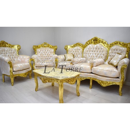 Divano Poltrona Germany Tavolino Salotto Foglia Oro Barocco legno massello AL1242