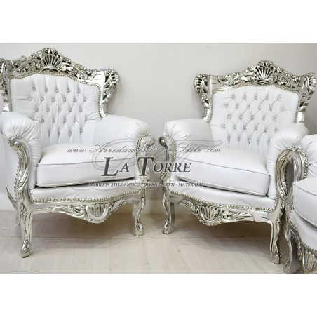 Sofa Armchair Germany Coffee Table Silver Leaf Baroque Faux Leather AL1242