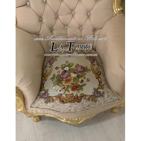 Baroque Living Room Germany AL1242 Gold Leaf with Capitonné 3 Seater Sofa 2 Armchairs Matching Coffee Table Customizable AL1242