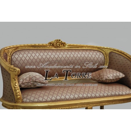 Louis XV Sofa-Sessel Wohnzimmer im Barockstil, goldfarbener und brauner Wabenstoff AL1453