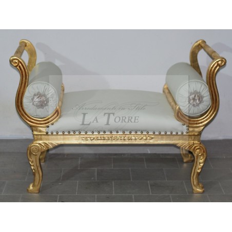 Tagesbett Pompeian Bank Sofabank Holz Gold Kunstleder Champagner AL1891