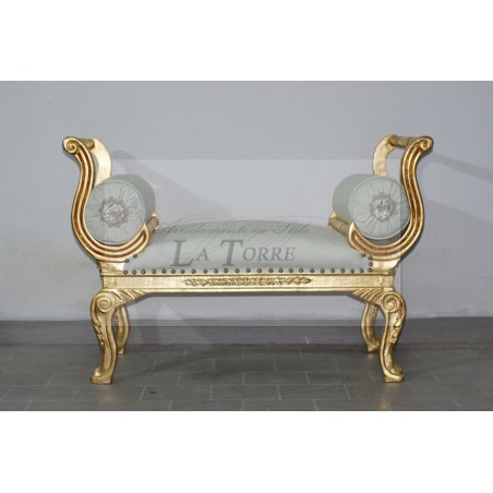 Tagesbett Pompeian Bank Sofabank Holz Gold Kunstleder Champagner AL1891