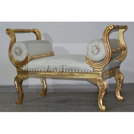 Tagesbett Pompeian Bank Sofabank Holz Gold Kunstleder Champagner AL1891