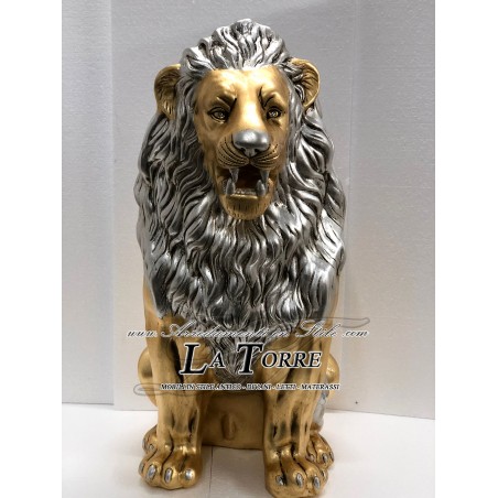 Animali in ceramica statua scultura leone bocca aperta foglia oro criniera argento swarovski h90cm PR14