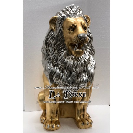 Animali in ceramica statua scultura leone bocca aperta foglia oro criniera argento swarovski h90cm PR14