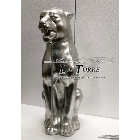 Keramik-Tierstatue, Panther, silberner Leopard, Swarovski, Höhe 70 cm, PR31