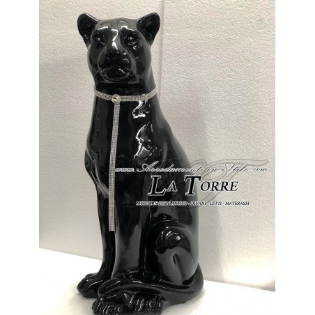 Animali in ceramica statua scultura Leonessa bocca chiusa nera con swarovski H90cm PR11
