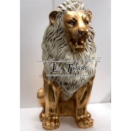 Keramische Tierstatue, Löwe mit offenem Maul, Blattgold, Elfenbeinmähne, Swarovski-Kristallen, Höhe 90 cm, PR14