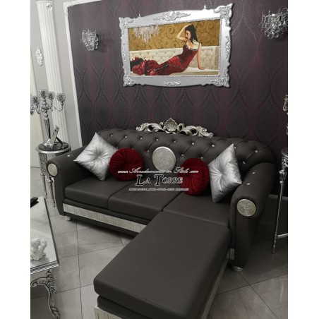 Divano 3 posti penisola  corona rete e materasso moderno Dea medusa ecopelle o velluto qualsiasi colore swarovski AZ05/C