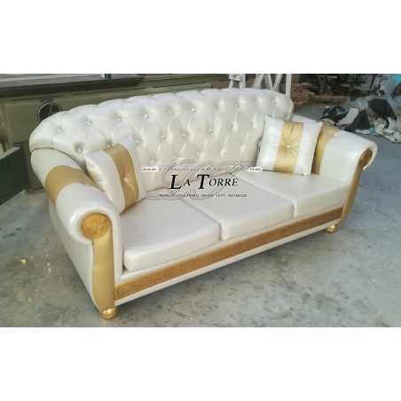 3 seater sofa bed base and baroque mattress goddess medusa faux leather champagne gold greek swarovski AZ03