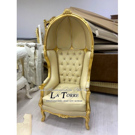 Cupola armchair sofa Baroque Throne wood gold leaf ivory eco-leather Ar1556