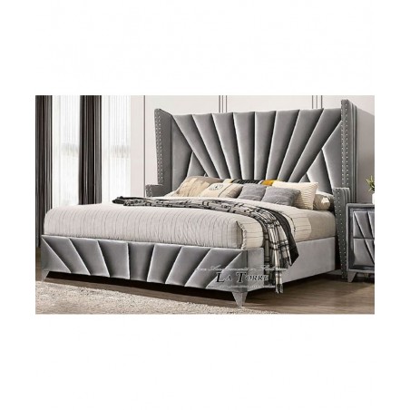 Modern container double bed in Zaira gray eco-leather velvet