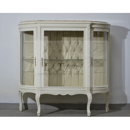 Louis-XV-Barock-Marmorvitrine mit Kunstleder und champagnerfarbenen Swarovski-Kristallen LT2999
