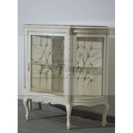 Louis-XV-Barock-Marmorvitrine mit Kunstleder und champagnerfarbenen Swarovski-Kristallen LT2999