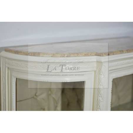 Louis-XV-Barock-Marmorvitrine mit Kunstleder und champagnerfarbenen Swarovski-Kristallen LT2999