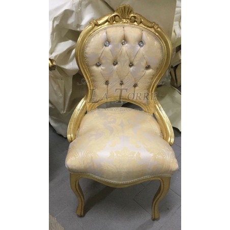 Sediolina Luigi XV Sedia Legno oro tessuto damascato Swarovski AR012