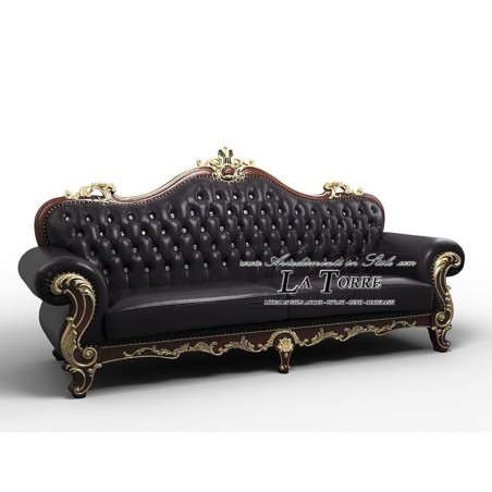Baroque sofa armchair 2 or 3 seater faux leather black velveteen and swarovski gold leaf Imperior AZ15
