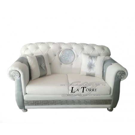Baroque Chesterfield 2-seater sofa with mesh and mattress Greek goddess Medusa eco-leather or velvet any swarovski color AZ02