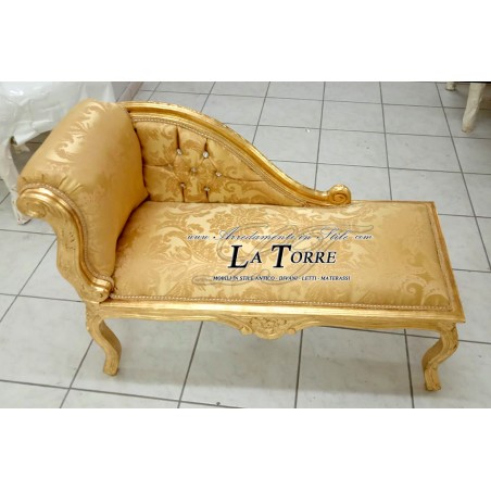 Römische Bank, Tagesbett, Sofa, Holzbank, goldfarbener Damaststoff, Swarovski K85