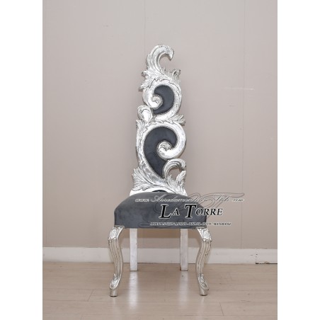 Barocker Thronsessel Flammenstuhl H145 silbergrauer Samt AR6970