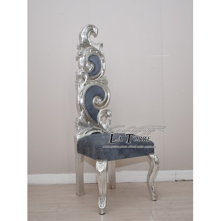 Baroque throne armchair flame h145 silver gray velvet AR6970