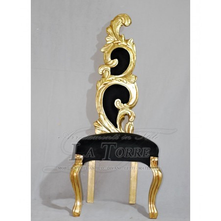 Barocker Thronsessel Flammenstuhl H145 Gold Schwarzer Samt AR6970
