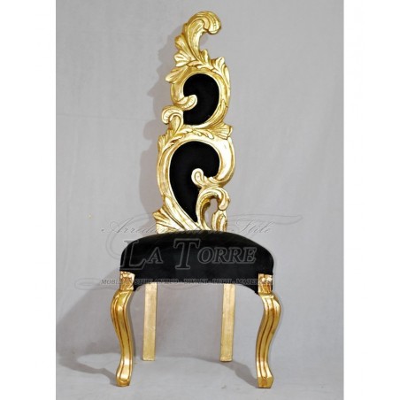 Barocker Thronsessel Flammenstuhl H145 Gold Schwarzer Samt AR6970