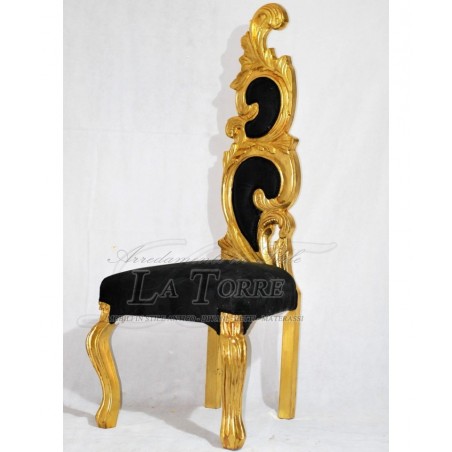 Poltrona trono barocco sedia fiamma h145 oro velluto nero AR6970