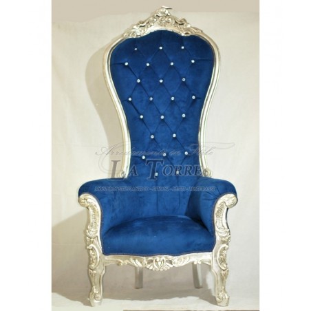 Modern Baroque style Regina armchair silver throne blue velvet Swarovski Ar7579