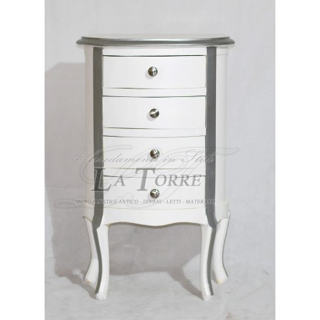 Classic bedside table 4 drawers telephone holder in silver and white wood AR9697