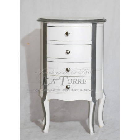 Classic bedside table 4 drawers telephone holder in silver and white wood AR9697