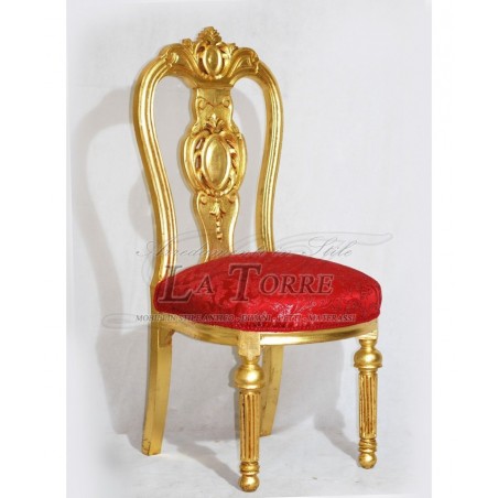 Louis XV Baroque style armchair in gold wood and red damask fabric AR1010