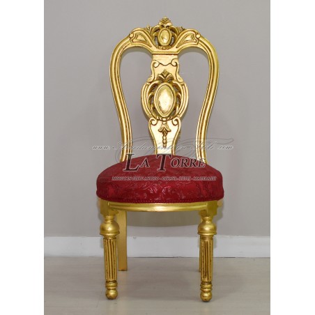 Louis XV Baroque style armchair in gold wood and red damask fabric AR1010
