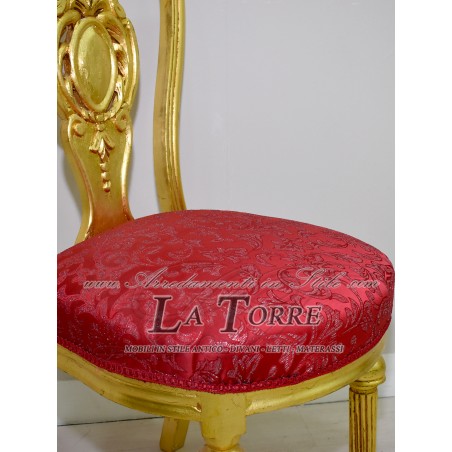 Louis XV Baroque style armchair in gold wood and red damask fabric AR1010