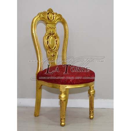 Louis XV Baroque style armchair in gold wood and red damask fabric AR1010