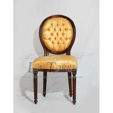 Ovalina Louis XV Sessel aus Walnussholz mit goldfarbenem Damaststoff Ar1111