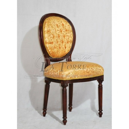 Sedia poltrona Ovalina Luigi XV legno noce tessuto damascato oro Ar1111